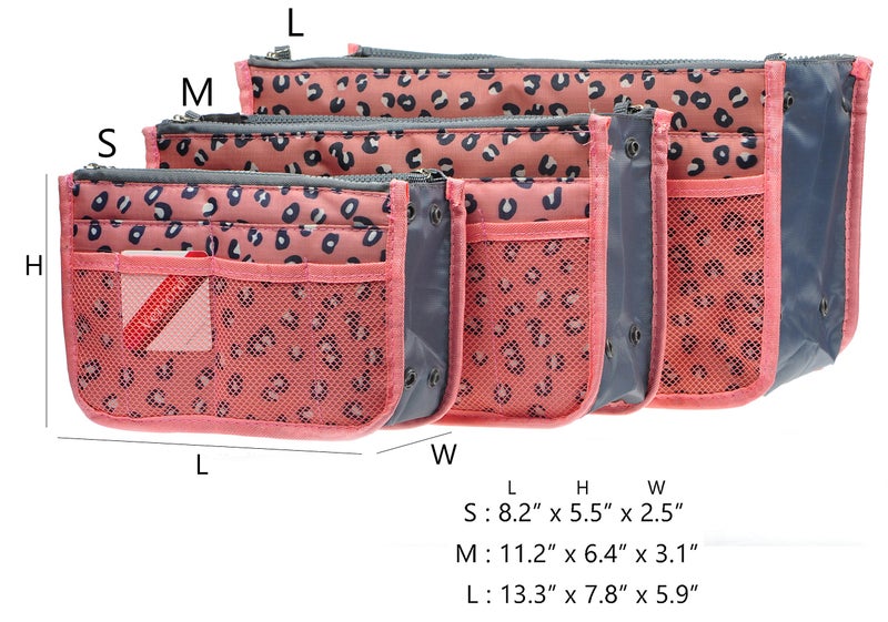 Vercord Purse Organizer Insert for Handbags Bag Organizers Inside Tote Pocketbook Women Nurse Nylon 13 Pockets Pink Leopard Small - Image 3